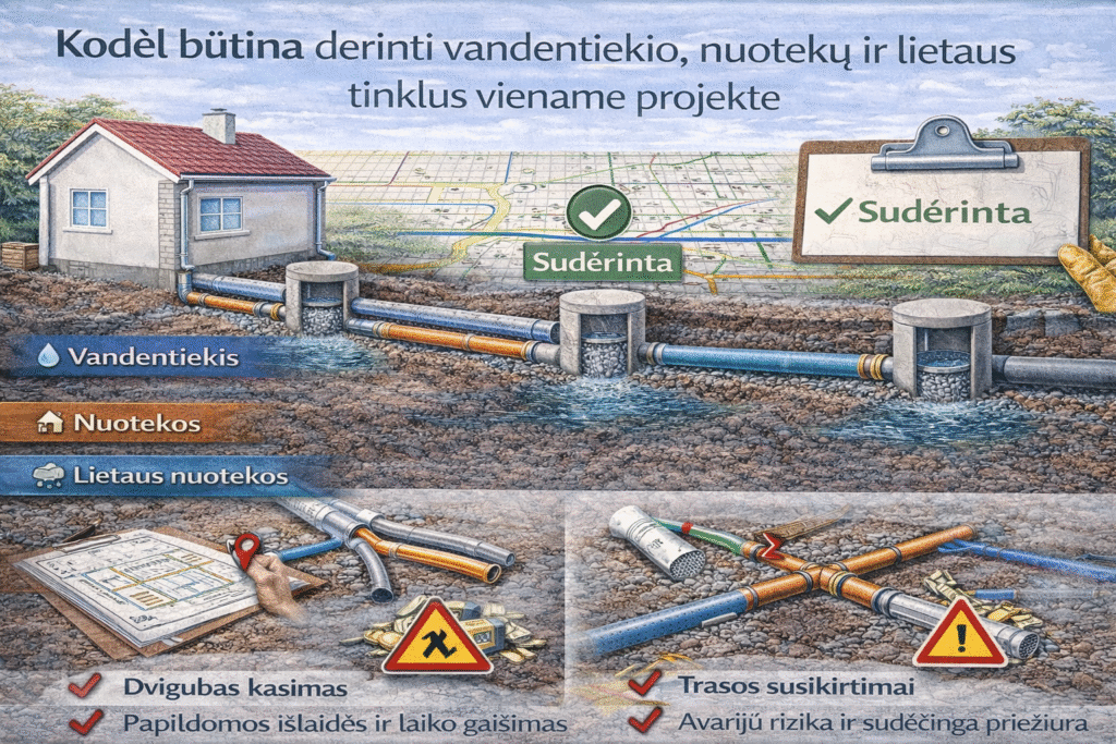 Vandentiekio ir nuotekų projektavimas Vilniuje pagal „Vilniaus vandenų“ reikalavimus