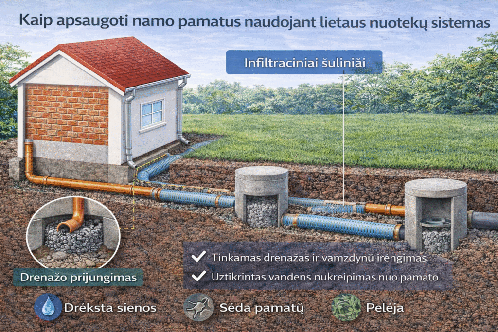 Lietaus nuotekų įrengimas: drenažas, šuliniai ir vandens surinkimas