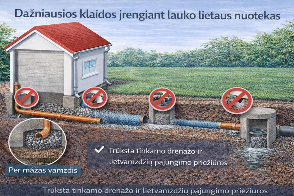 Dažniausios klaidos įrengiant lauko lietaus nuotekas