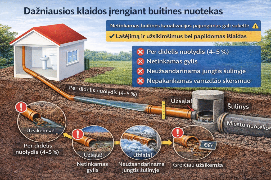 Dažniausios klaidos įrengiant buitines nuotekas