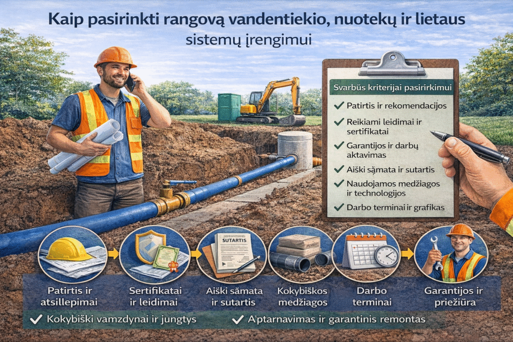 Kaip pasirinkti rangovą vandentiekio, nuotekų ir lietaus sistemų įrengimui